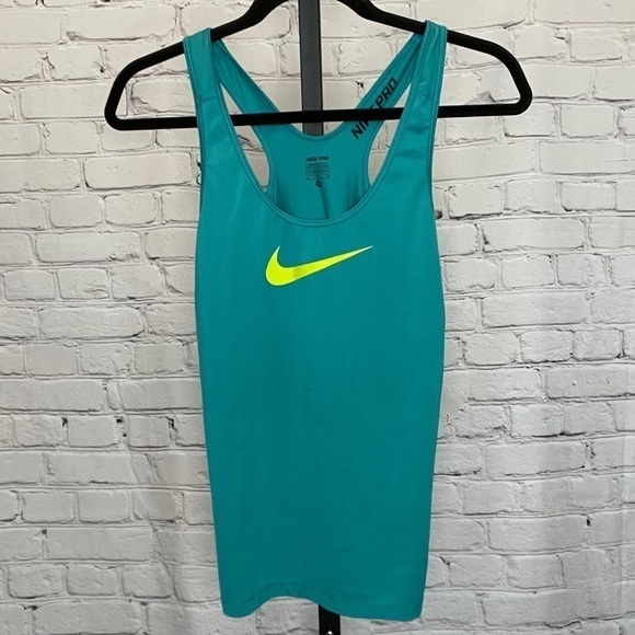Nike Pro Green Logo Razorback Tank Top - Picture 1 of 4